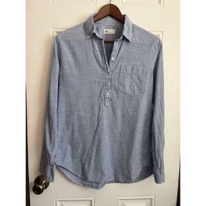 Gap blue & white striped half button blouse XS